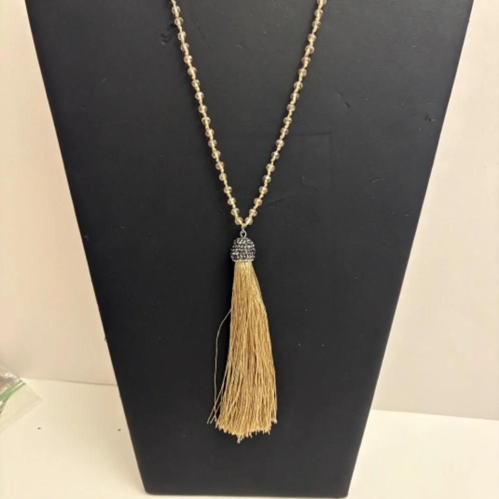 Tassel Earring and Necklace Set Goldtone with black and white sparkles